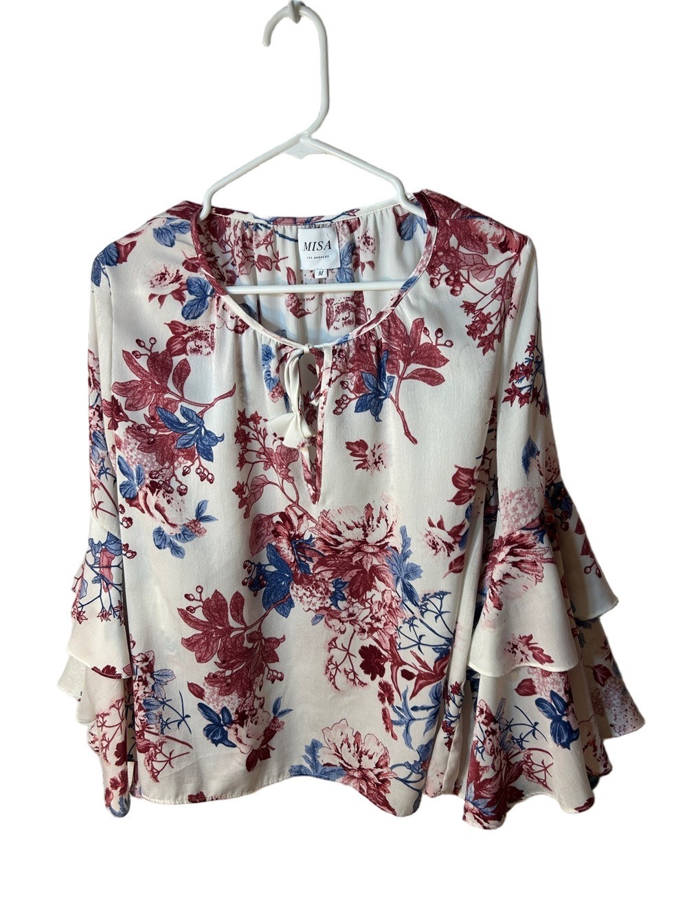 Misa Los Angeles Floral Tie-Neck Ruffle Sleeve Top Bell Sleeves Fairycore Medium